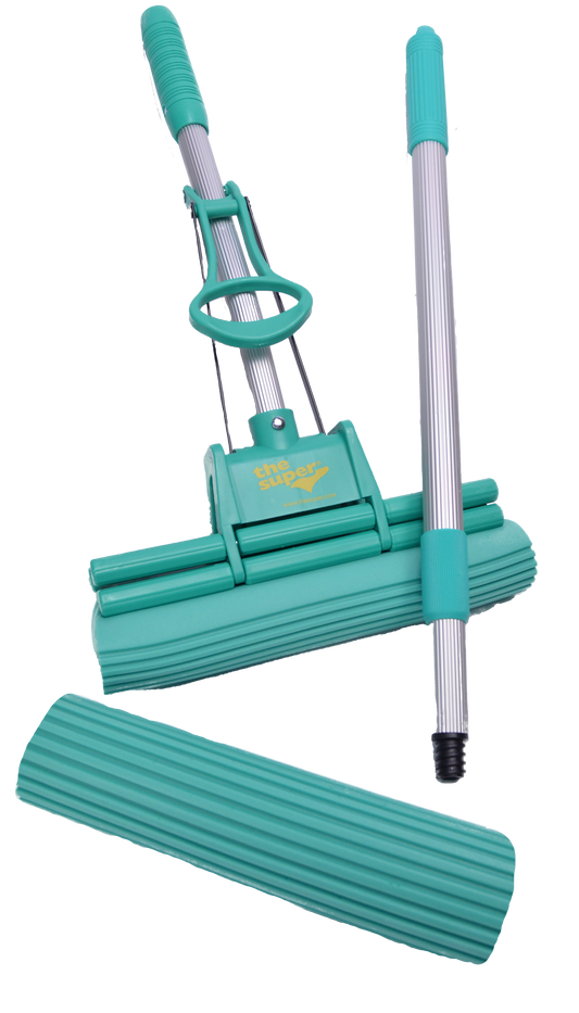 THE SUPER® Standard 11" Double Roller PVA Sponge Mop Set (Mop and 1 Extra Refill)